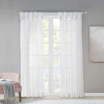 Twist Tab Voile Sheer Window Pair with Twist Tab Top – White Sheer Curtains