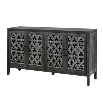 Antique Four Door Sideboard with Hollow Doors - Black Pine Veneer