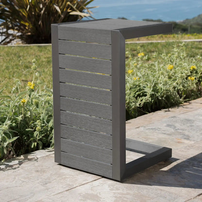 Aluminum Outdoor C-Shaped Side Table with Rust-Resistant Finish - Multiple Colors