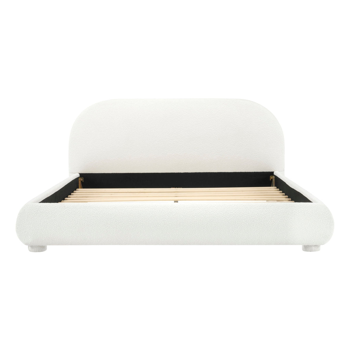 Upholstered Modern Bedroom Bed with Curved Headboard - Beige or Dark Green