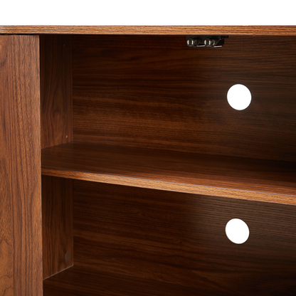 Walnut Sideboard Storage Cabinet with Wave Pattern - 64" Wide
