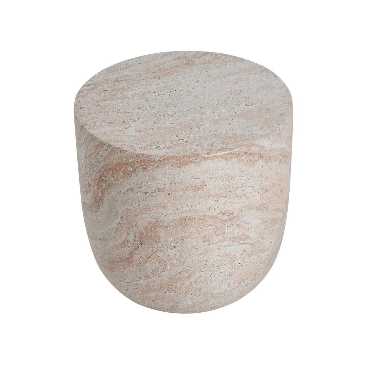 Lightweight Concrete Side Table with Travertine Finish - Beige