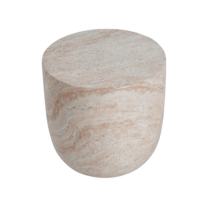 Lightweight Concrete Side Table with Travertine Finish - Beige