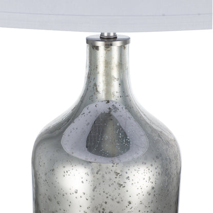 Silver Round Table Lamp with White Fabric Shade