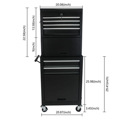 6 Drawer Lockable Tool Cabinet with Detachable Toolbox - Black, Red, or Blue