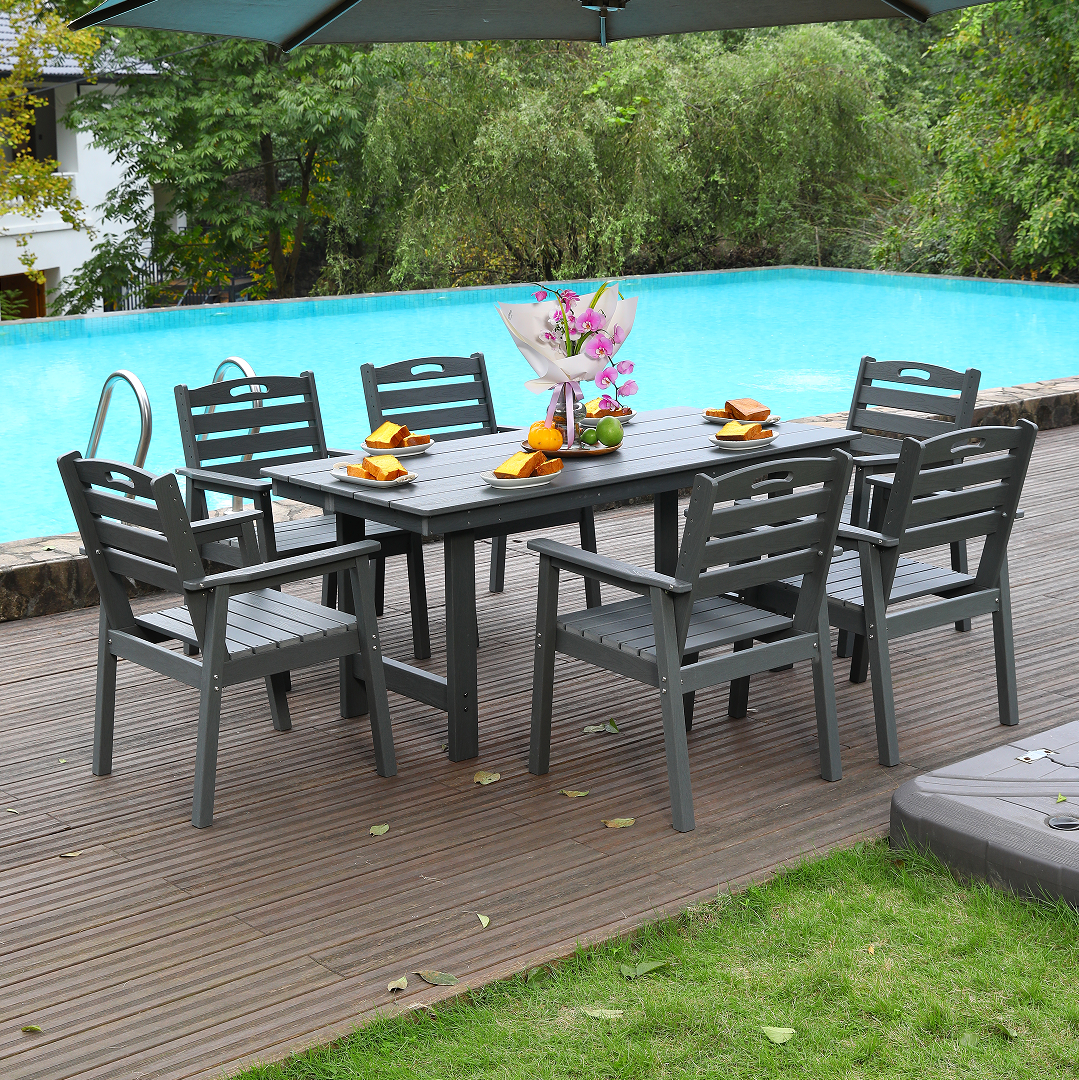 HDPE Outdoor Patio Dining Set with Table and Six Chairs