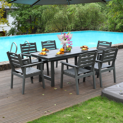 HDPE Outdoor Patio Dining Set with Table and Six Chairs