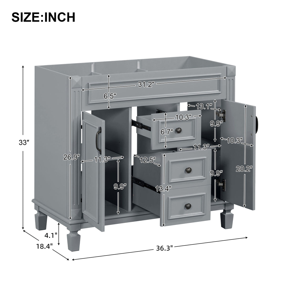 Bathroom Vanity Cabinet with Soft-Closing Doors and Drawers - Multiple Colors