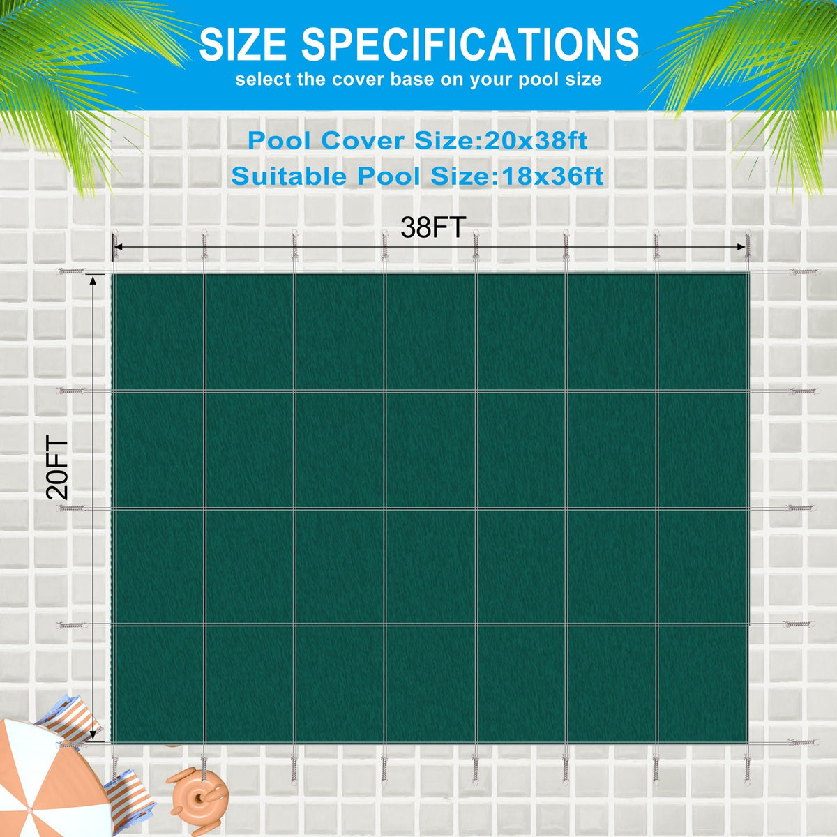 Inground Rectangle Winter Safety Pool Cover with Complete Hardware Kit - Blue or Dark Green