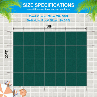 Inground Rectangle Winter Safety Pool Cover with Complete Hardware Kit - Blue or Dark Green