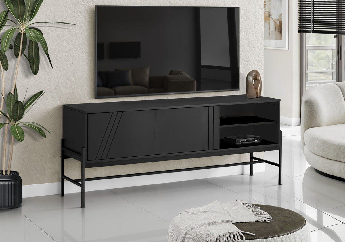 Modern TV Stand with Storage Cabinet - Black