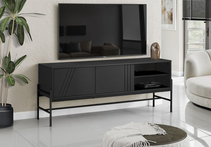 Modern TV Stand with Storage Cabinet - Black