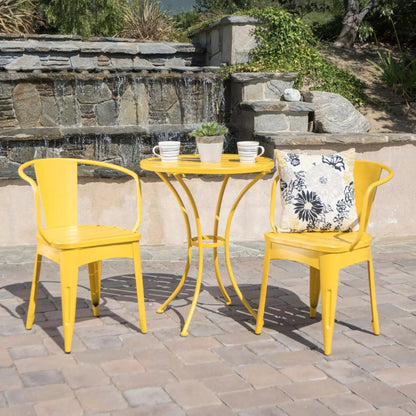 Colmar 3 Piece Metal Outdoor Set with Stackable Armchairs – Light Blue or Yellow