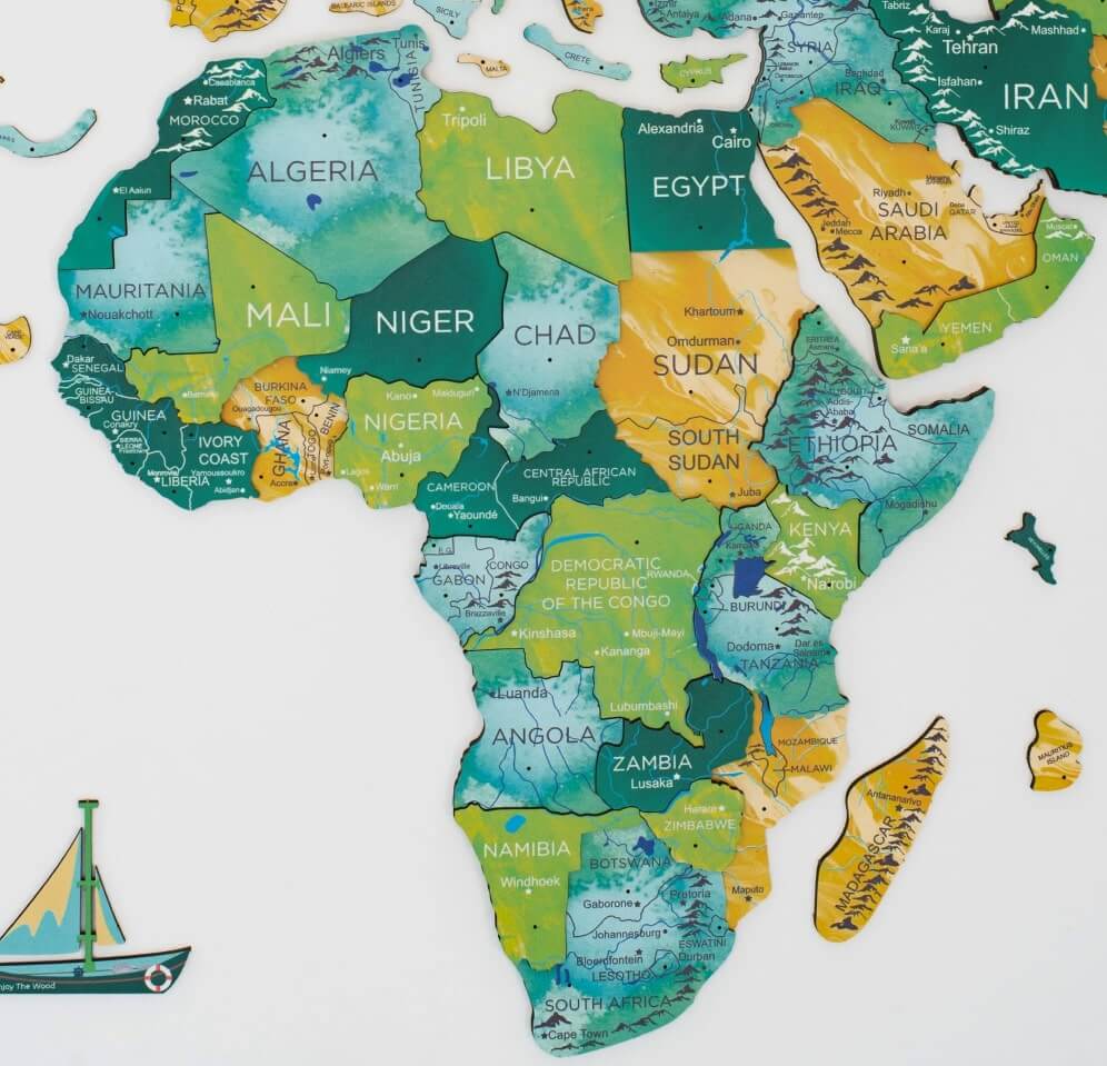3D Wooden World Map Surface