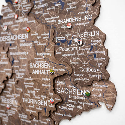 3D Germany Wooden Map Dark Walnut