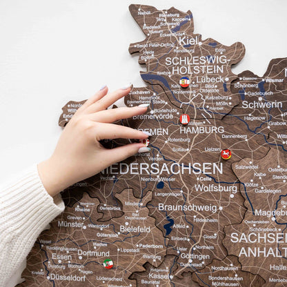 3D Germany Wooden Map Dark Walnut