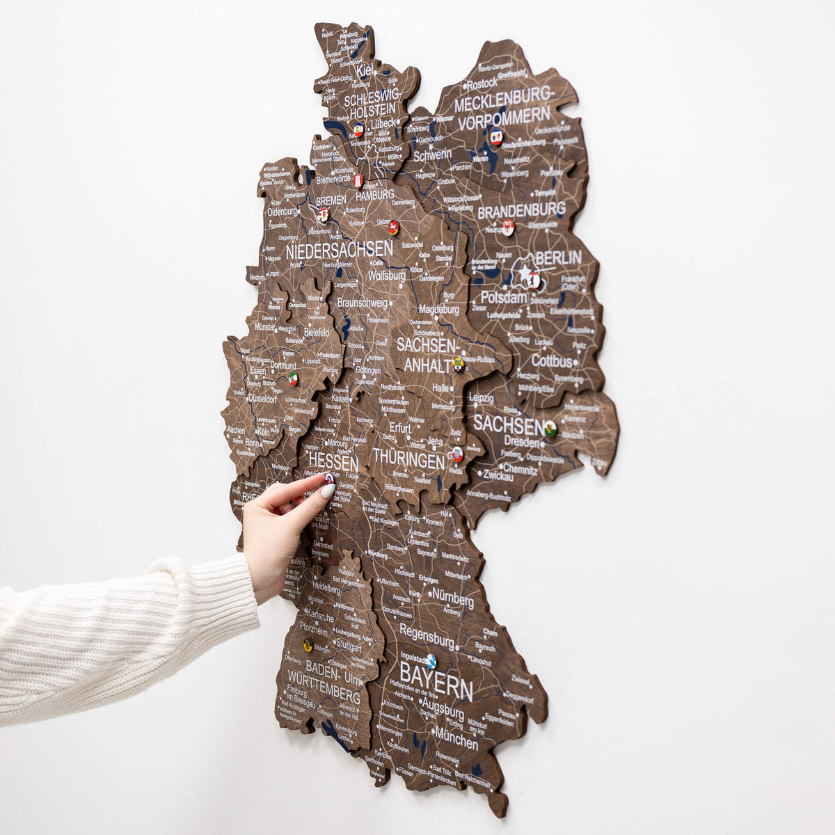 3D Germany Wooden Map Dark Walnut