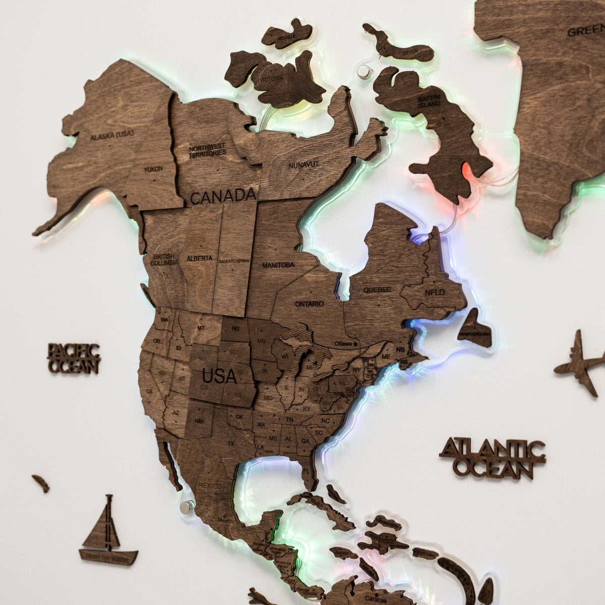 3D LED Wooden World Map 2.0 Dark Walnut