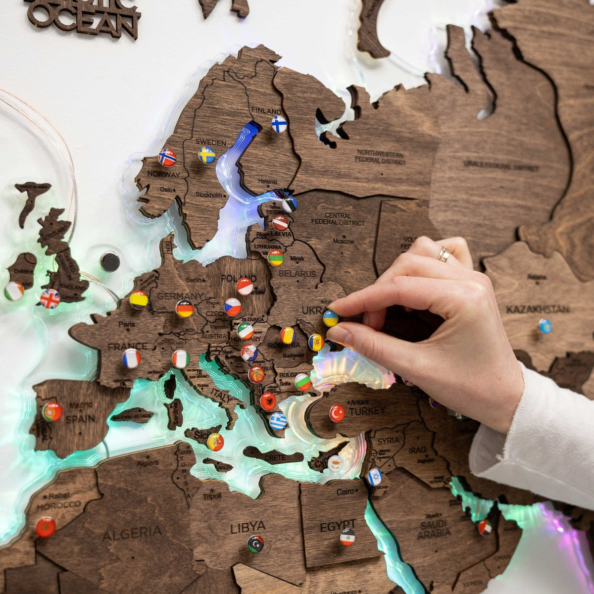 3D LED Wooden World Map 2.0 Dark Walnut