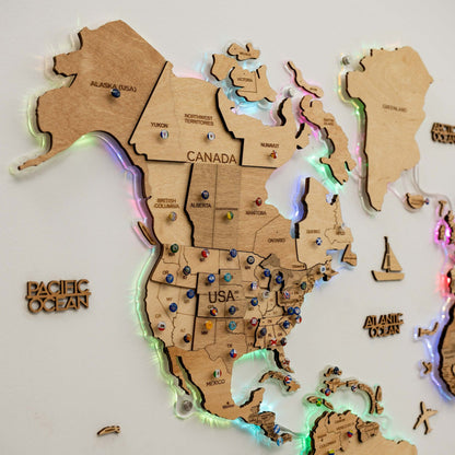 3D LED Wooden World Map 2.0 Gold