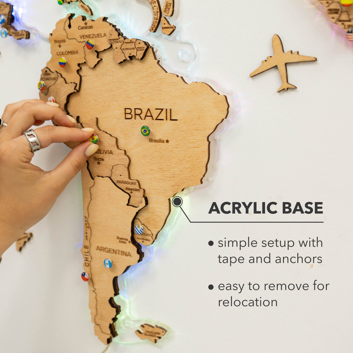 3D LED Wooden World Map 2.0 Gold