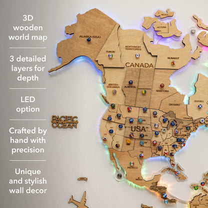 3D LED Wooden World Map 2.0 Gold