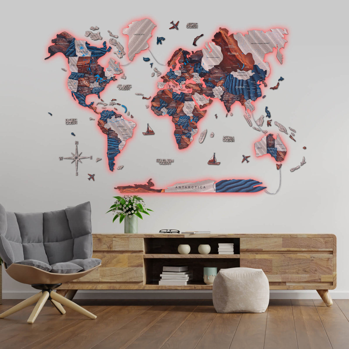 3D LED / LUMINOUS Wooden World Map 3.0 Duna