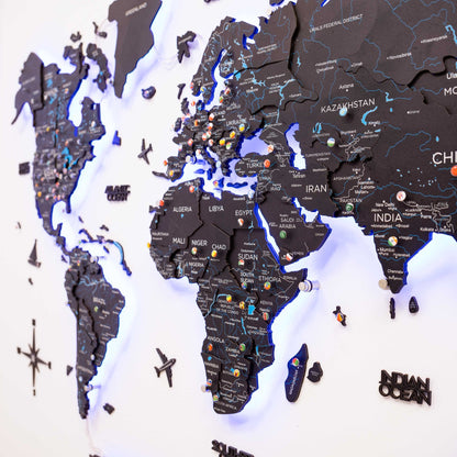 3D LED / LUMINOUS Wooden World Map 3.0 Midnight