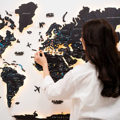 3D LED / LUMINOUS Wooden World Map 3.0 Midnight