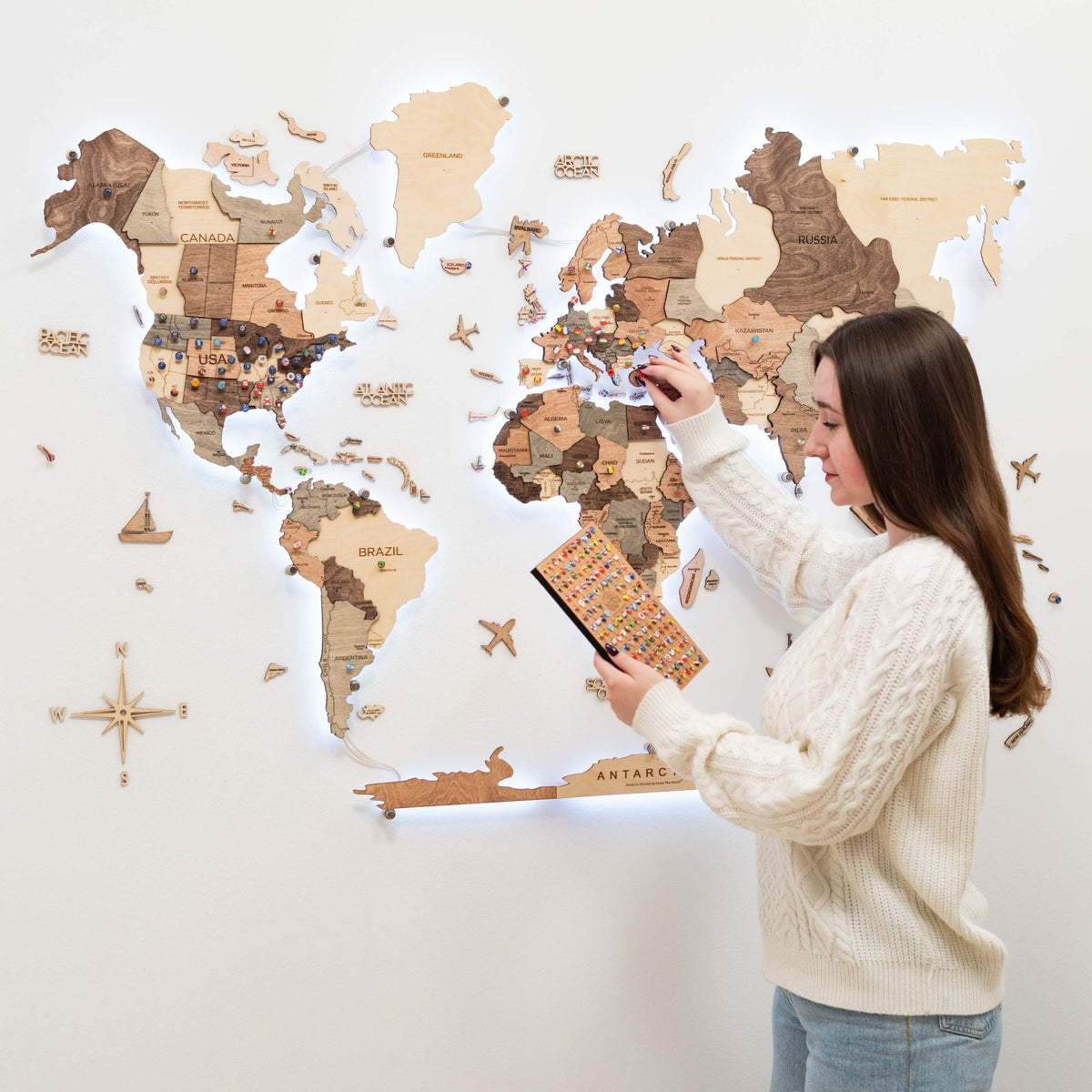3D LED Wooden World Map 3.0 Smokey