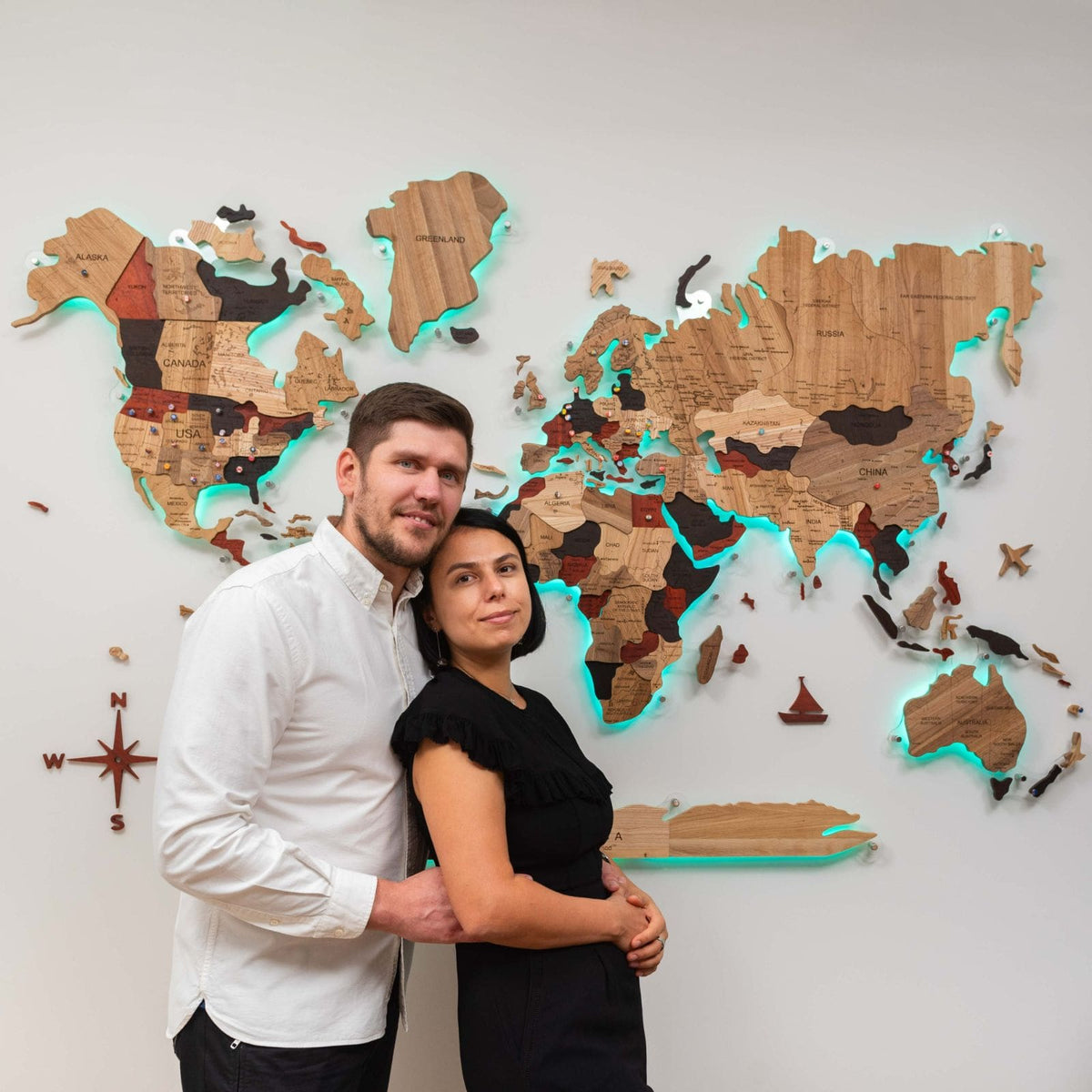 3D Solid Wooden World Map
