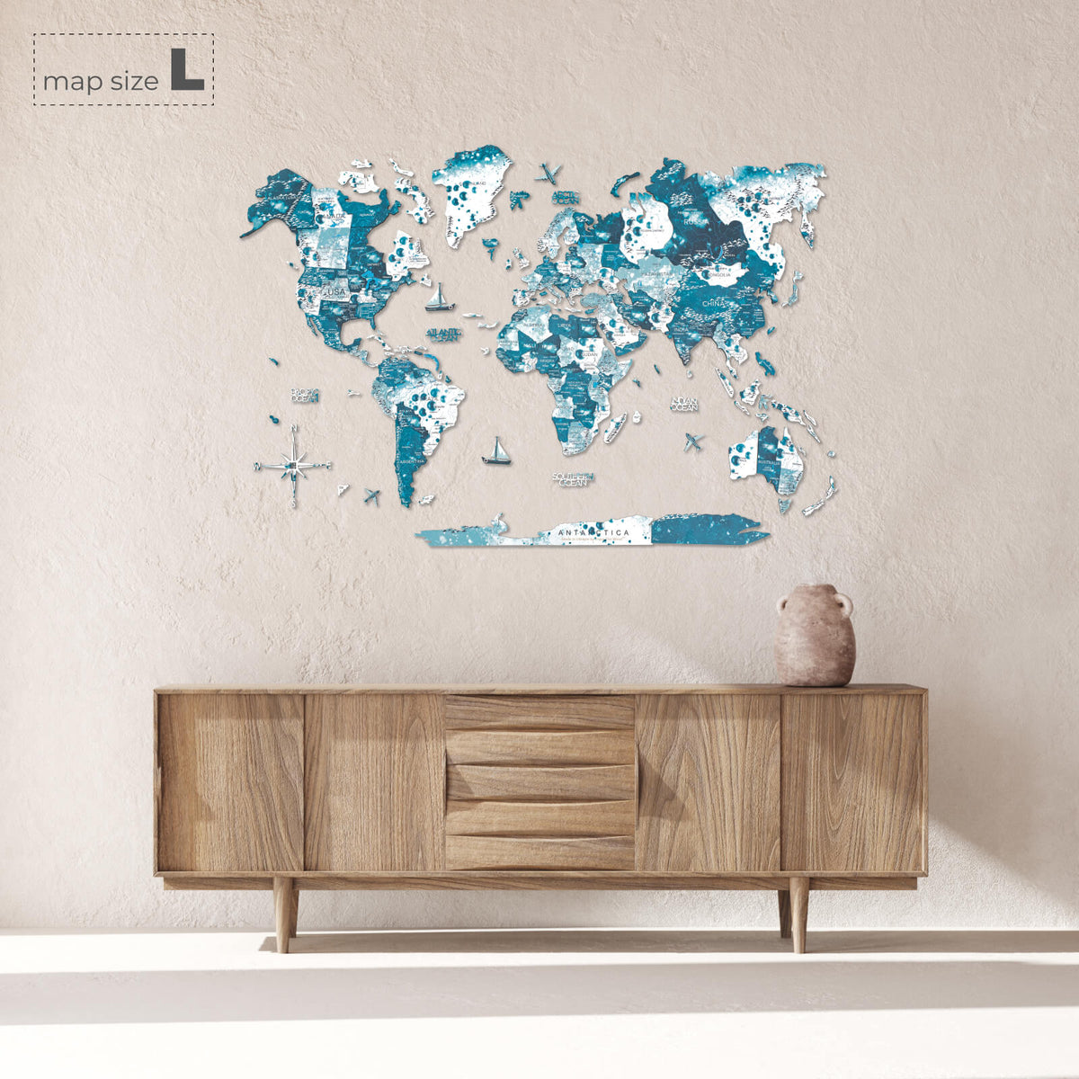 3D Wooden World Map Aurora