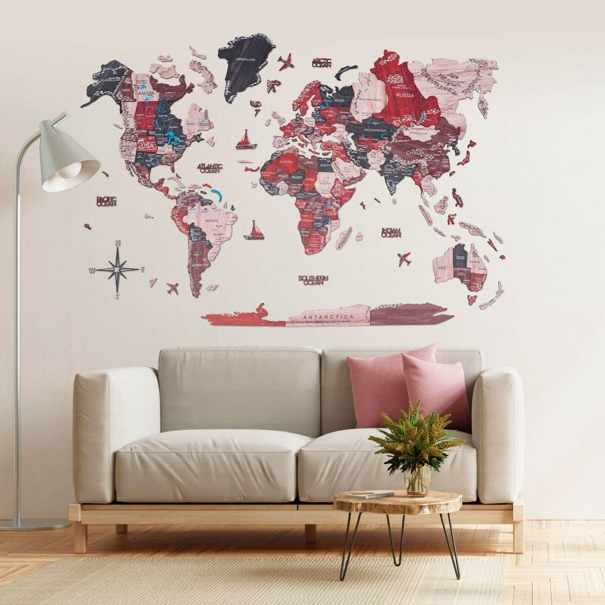 3D Wooden World Map Cliff