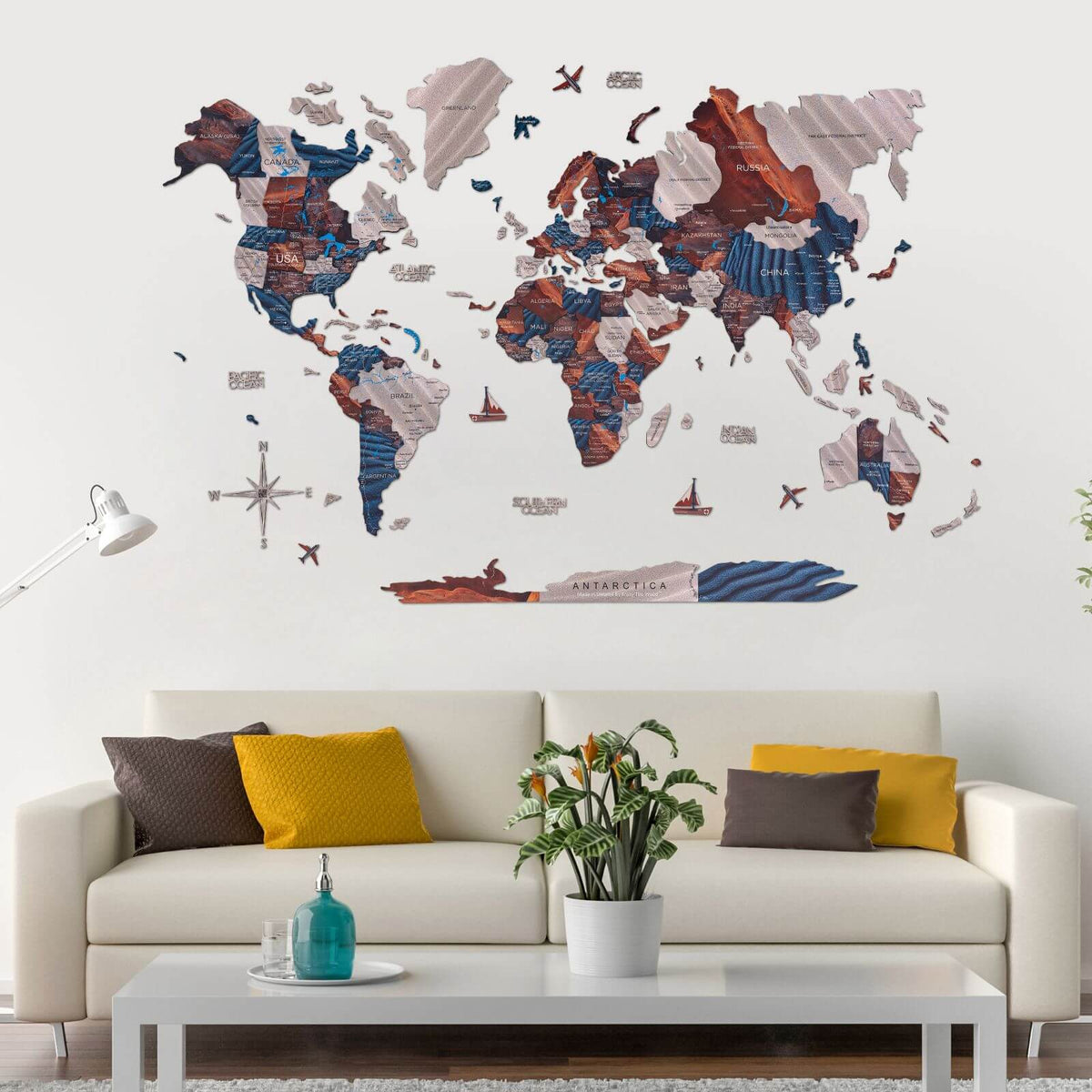 3D Wooden World Map Dune