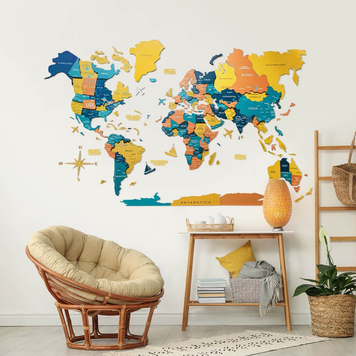 3D Wooden World Map Indie
