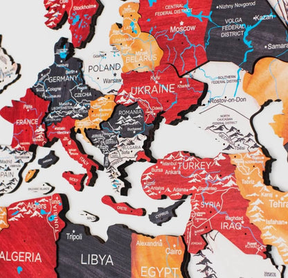 3D Wooden World Map Onyx