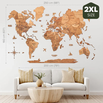 3D Wooden World Map Oak
