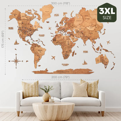3D Wooden World Map Oak