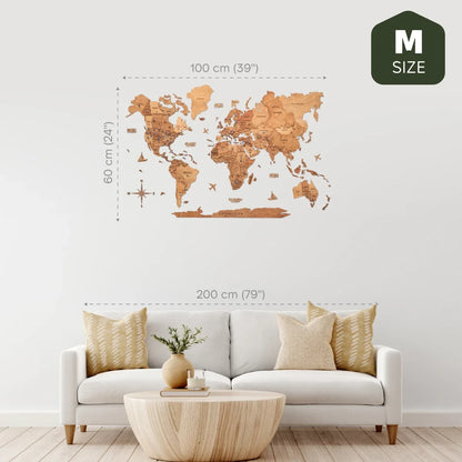 3D Wooden World Map Oak