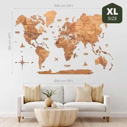 3D Wooden World Map Oak
