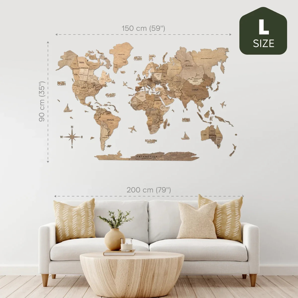 3D Wooden World Map Terra