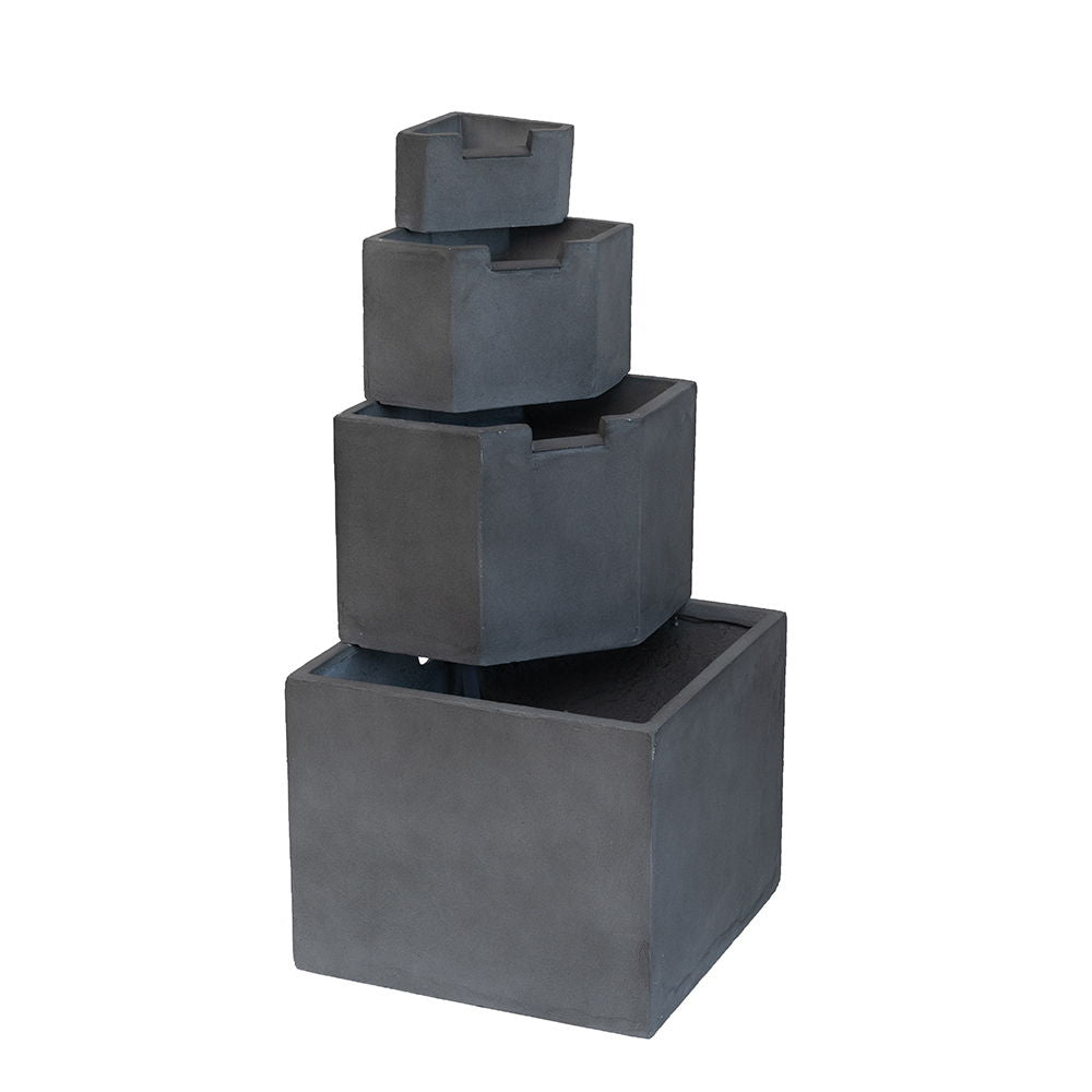 Cement 4 Tier Block Water Fountain with Modern Design - Gray