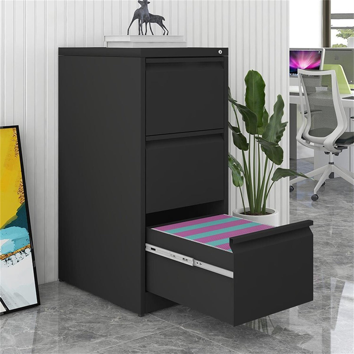 Durable Metal 3 Drawer File Cabinet with Lock – Black or White