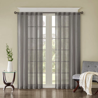 Solid Crushed Curtain Panel Pair with Sheer Texture - Grey