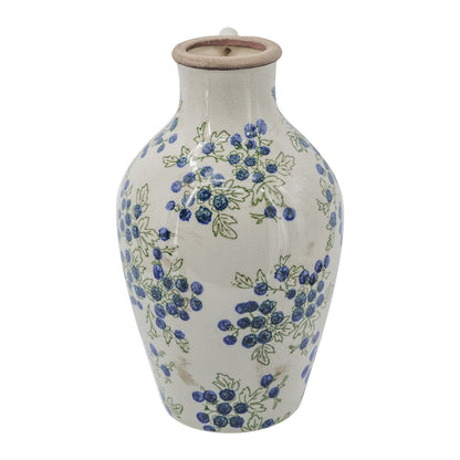 White Ceramic Vase with Blueberry Motif - Multicolor
