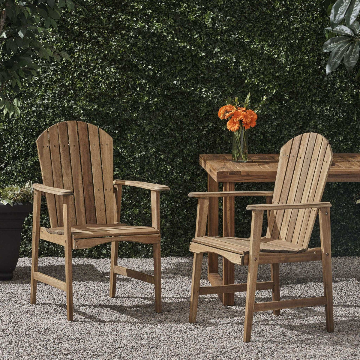 Weather Resistant Acacia Wood Adirondack Dining Chairs Set of 2 - Multiple Colors