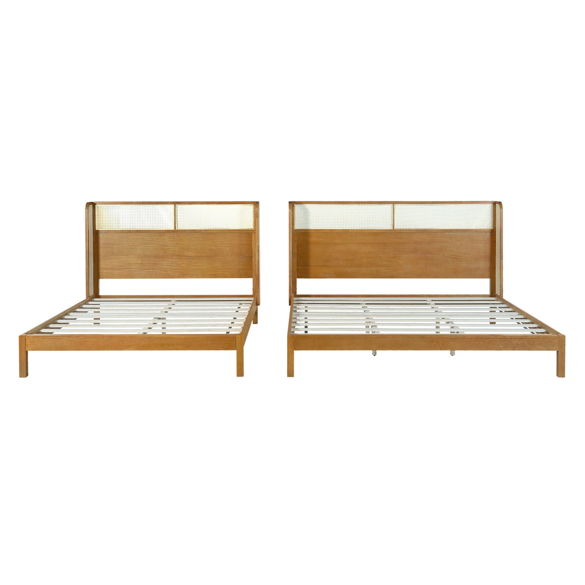 Premium Rubber Wood Platform Queen Bed Frame with Headboard - Natural