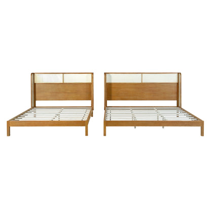 Premium Rubber Wood Platform Queen Bed Frame with Headboard - Natural