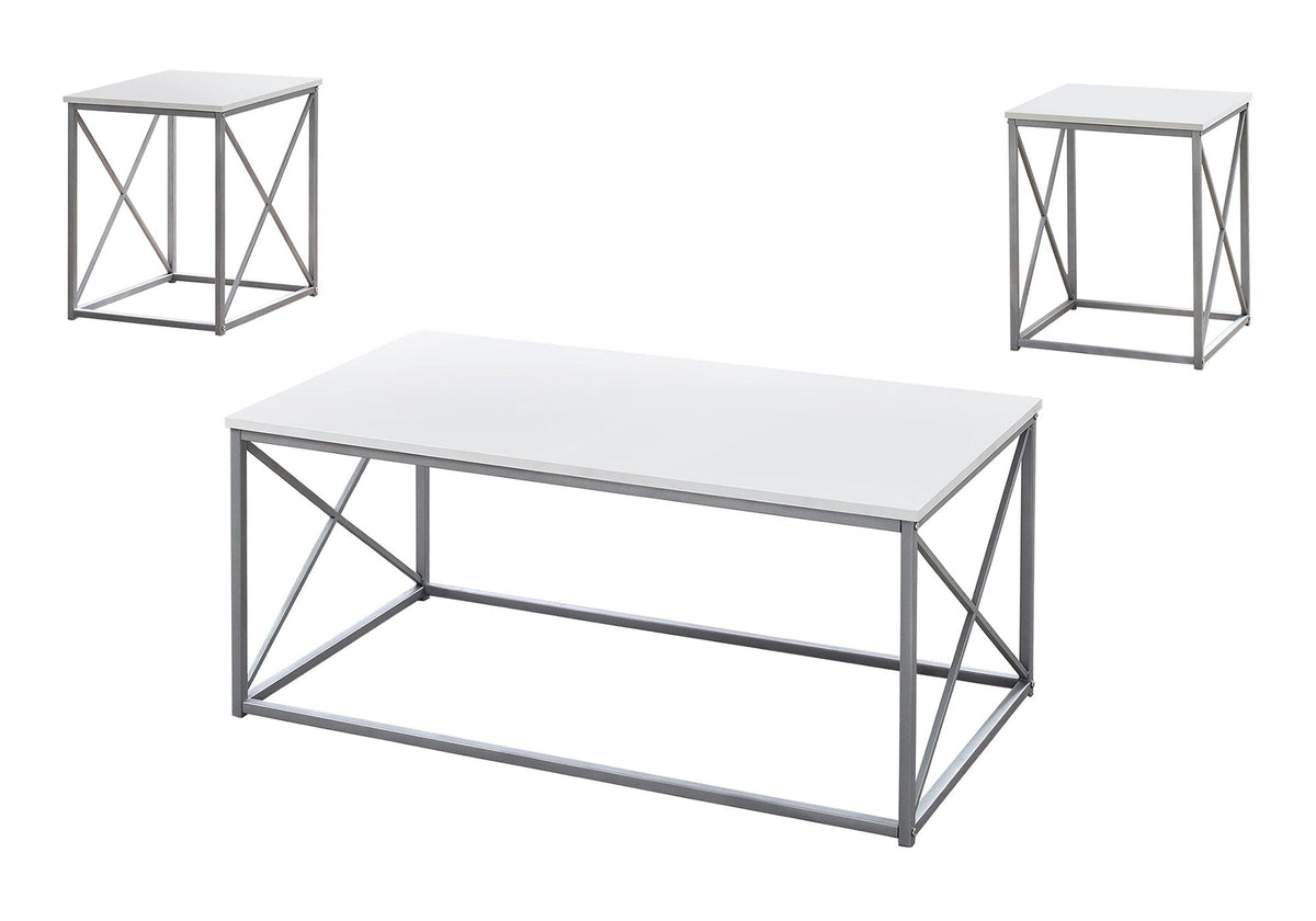 Modern 3-Piece Table Set with Metal X-Frame - White