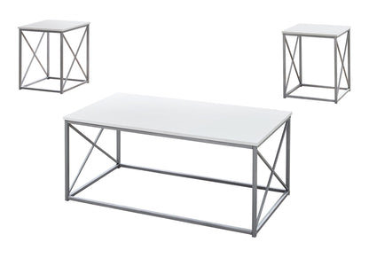 Modern 3-Piece Table Set with Metal X-Frame - White